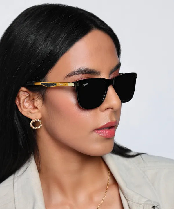 UV Protected Gold Black Wayfarer Sunglasses For Men & Women- FunkyTradition