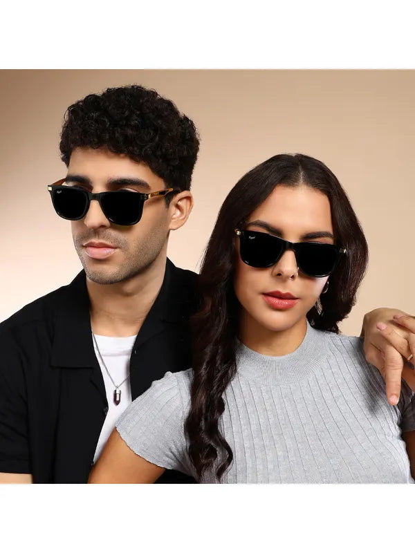 UV Protected Gold Black Wayfarer Sunglasses For Men & Women- FunkyTradition