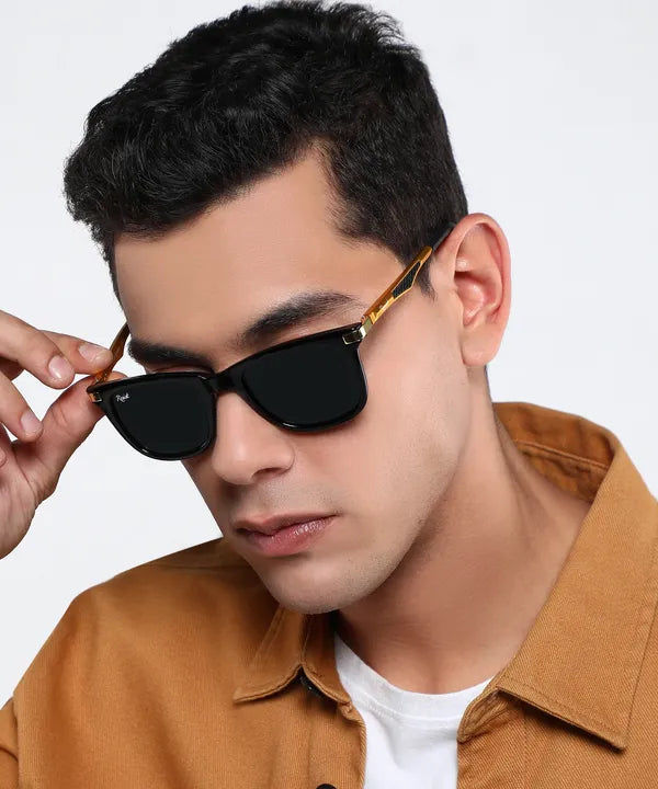 UV Protected Gold Black Wayfarer Sunglasses For Men & Women- FunkyTradition