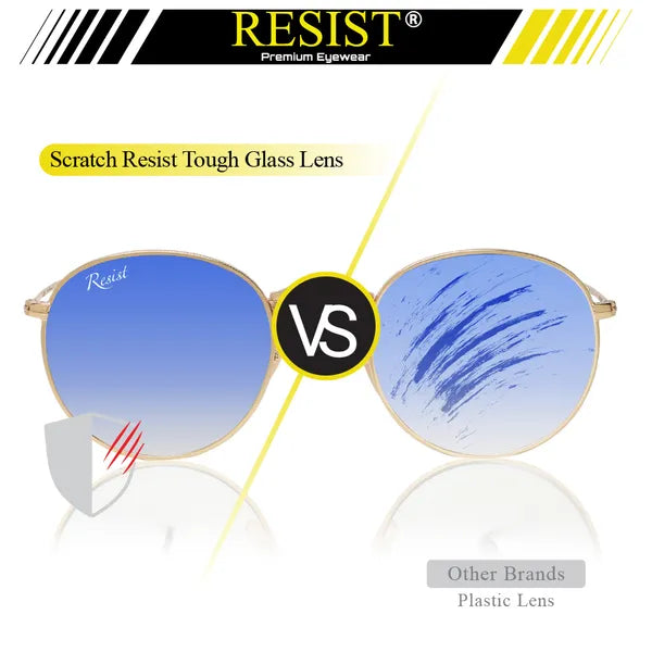 UV Protected Gold Blue Gradient Round Sunglasses For Men & Women- FunkyTradition