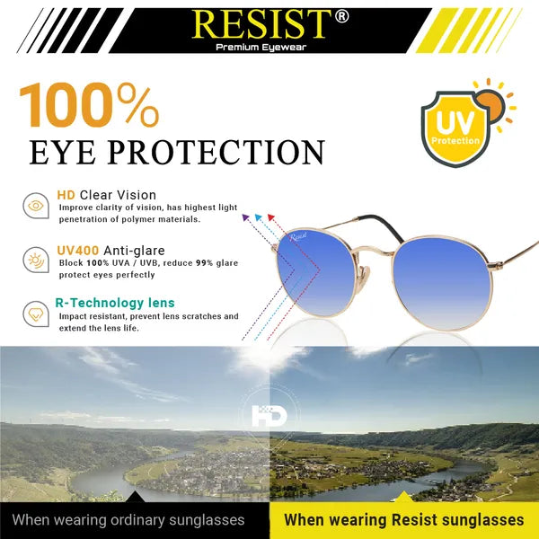 UV Protected Gold Blue Gradient Round Sunglasses For Men & Women- FunkyTradition