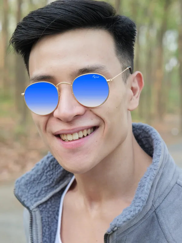 UV Protected Gold Blue Gradient Round Sunglasses For Men & Women- FunkyTradition