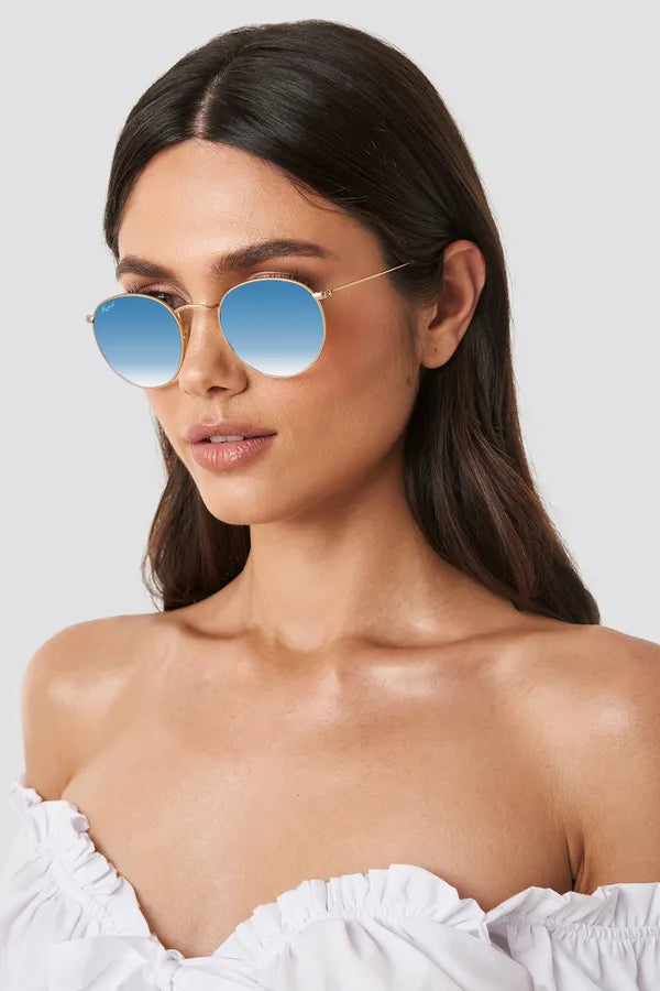 UV Protected Gold Blue Gradient Round Sunglasses For Men & Women- FunkyTradition