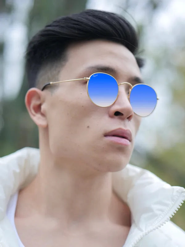 UV Protected Gold Blue Gradient Round Sunglasses For Men & Women- FunkyTradition