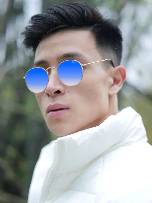 UV Protected Gold Blue Gradient Round Sunglasses For Men & Women- FunkyTradition