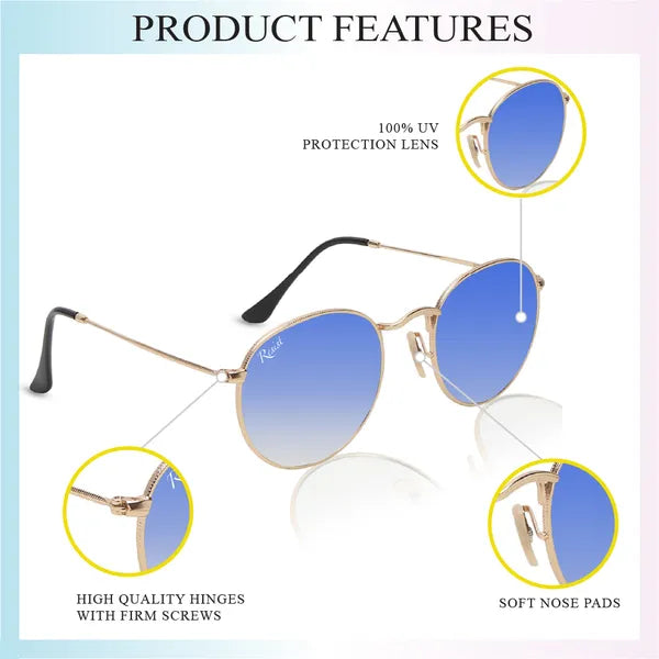 UV Protected Gold Blue Gradient Round Sunglasses For Men & Women- FunkyTradition