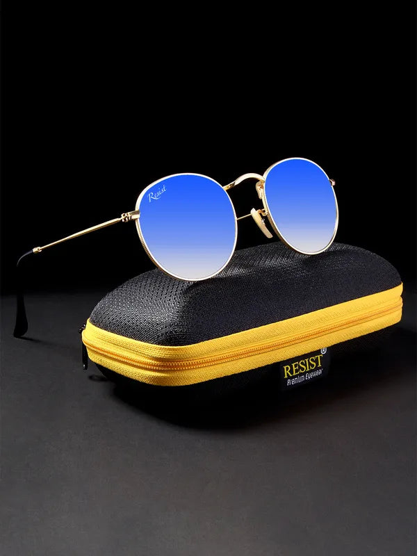 UV Protected Gold Blue Gradient Round Sunglasses For Men & Women- FunkyTradition