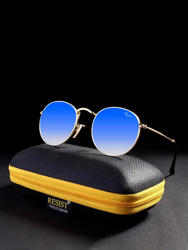 UV Protected Gold Blue Gradient Round Sunglasses For Men & Women- FunkyTradition