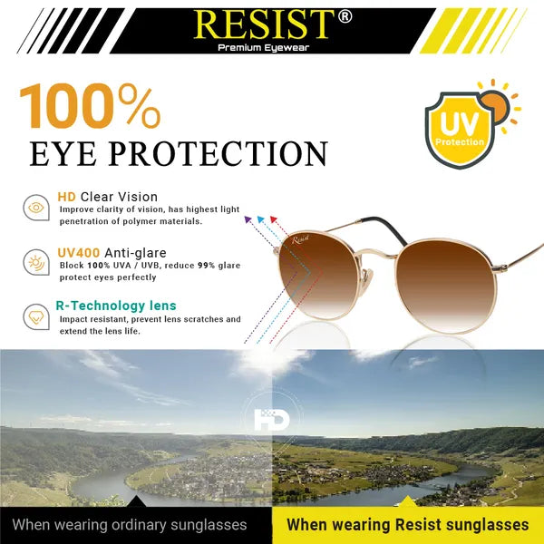 UV Protected Gold Brown Gradient Round Sunglasses For Men & Women- FunkyTradition