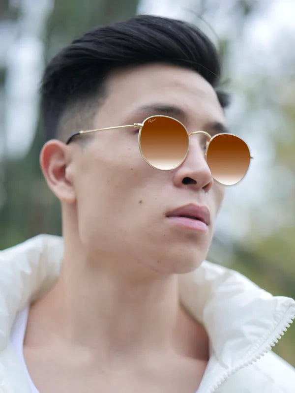 UV Protected Gold Brown Gradient Round Sunglasses For Men & Women- FunkyTradition