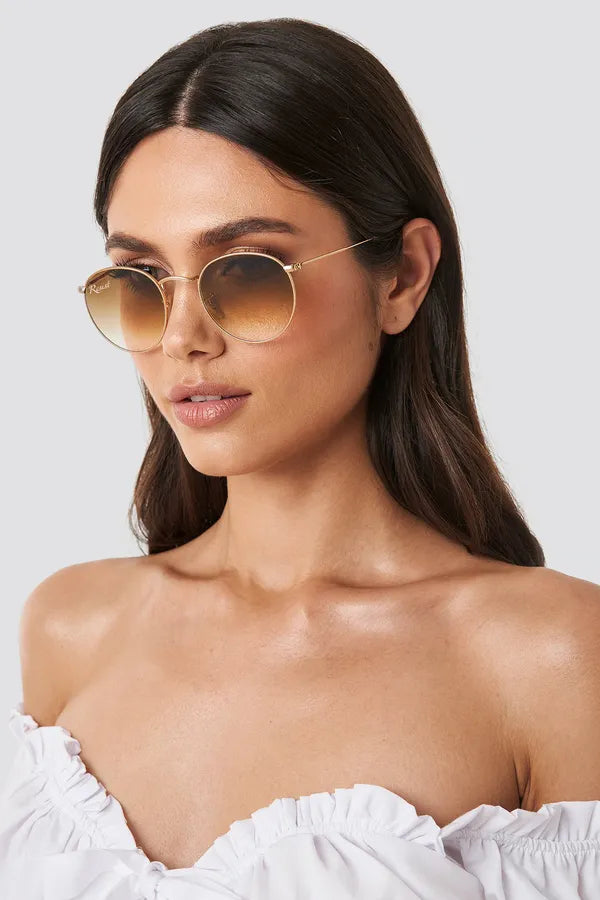 UV Protected Gold Brown Gradient Round Sunglasses For Men & Women- FunkyTradition