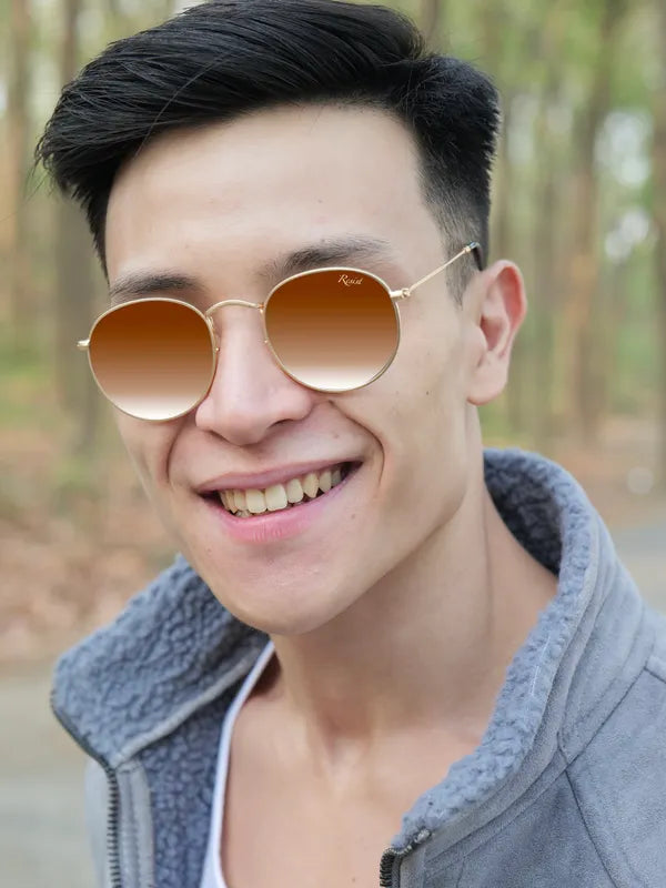 UV Protected Gold Brown Gradient Round Sunglasses For Men & Women- FunkyTradition