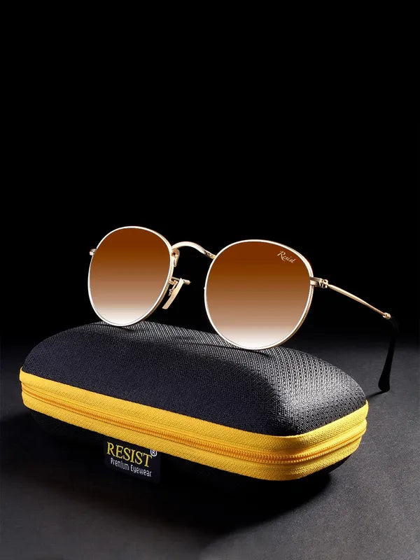 UV Protected Gold Brown Gradient Round Sunglasses For Men & Women- FunkyTradition