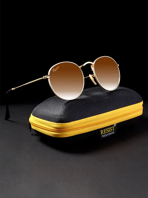 UV Protected Gold Brown Gradient Round Sunglasses For Men & Women- FunkyTradition