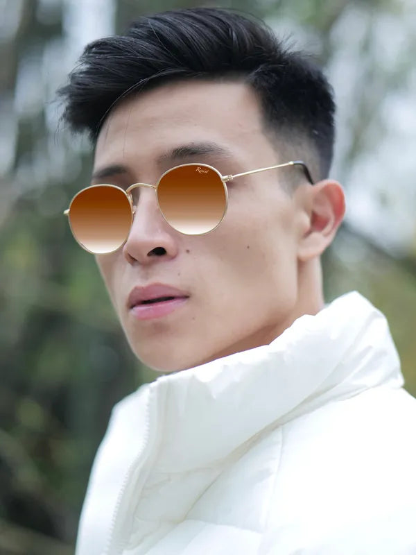 UV Protected Gold Brown Gradient Round Sunglasses For Men & Women- FunkyTradition