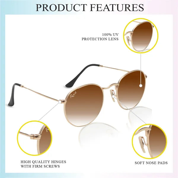 UV Protected Gold Brown Gradient Round Sunglasses For Men & Women- FunkyTradition
