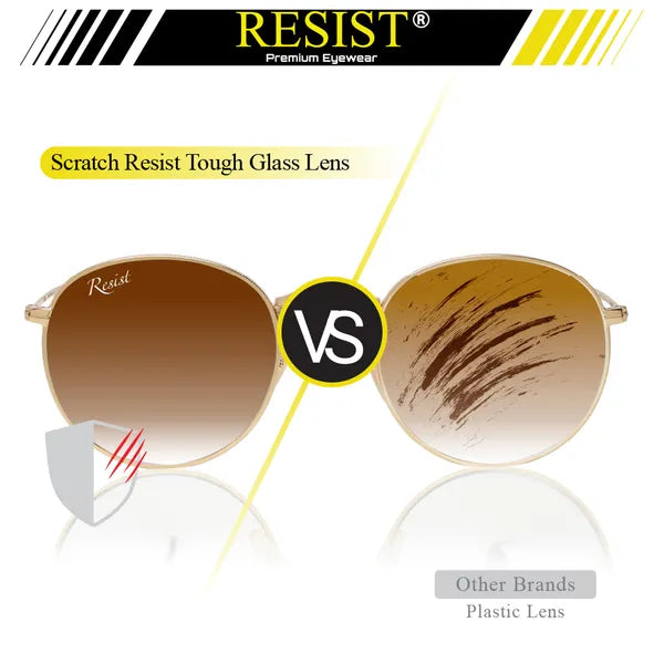 UV Protected Gold Brown Gradient Round Sunglasses For Men & Women- FunkyTradition