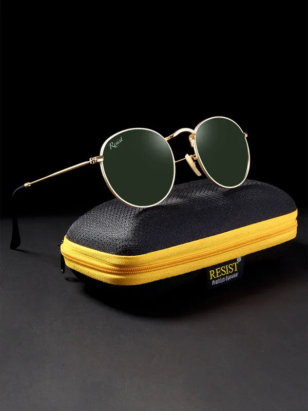 UV Protected Gold Green Round Sunglasses For Men & Women- FunkyTradition