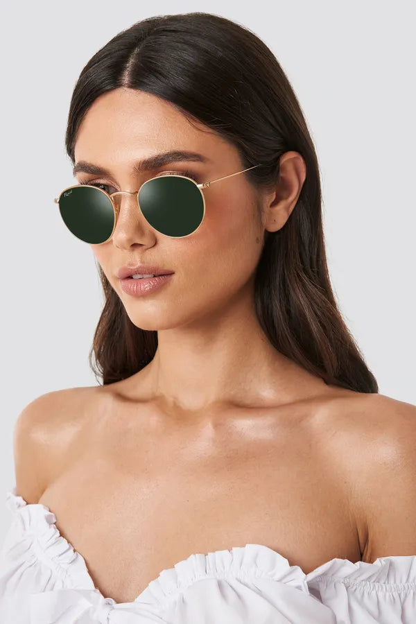 UV Protected Gold Green Round Sunglasses For Men & Women- FunkyTradition