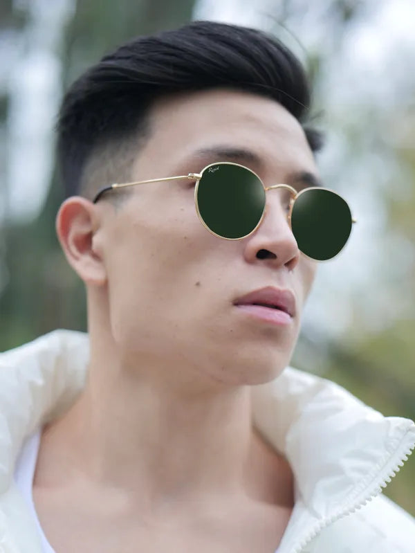 UV Protected Gold Green Round Sunglasses For Men & Women- FunkyTradition