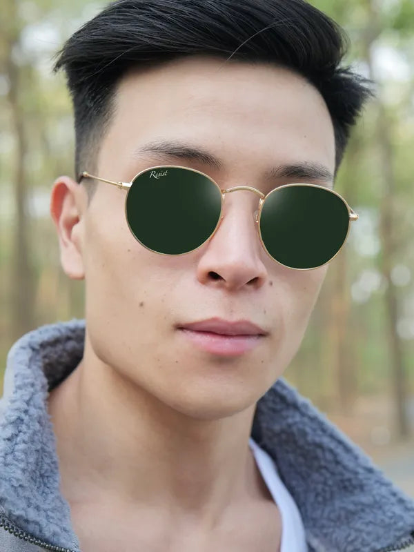 UV Protected Gold Green Round Sunglasses For Men & Women- FunkyTradition