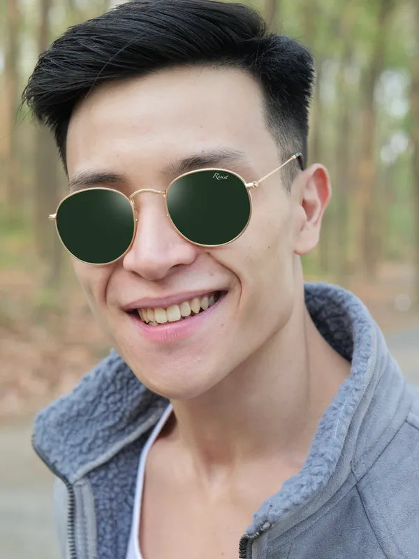 UV Protected Gold Green Round Sunglasses For Men & Women- FunkyTradition