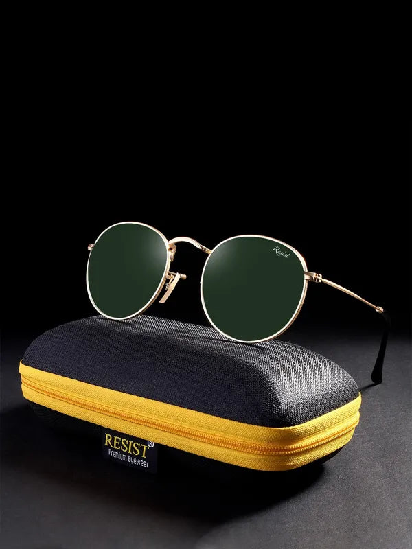 UV Protected Gold Green Round Sunglasses For Men & Women- FunkyTradition