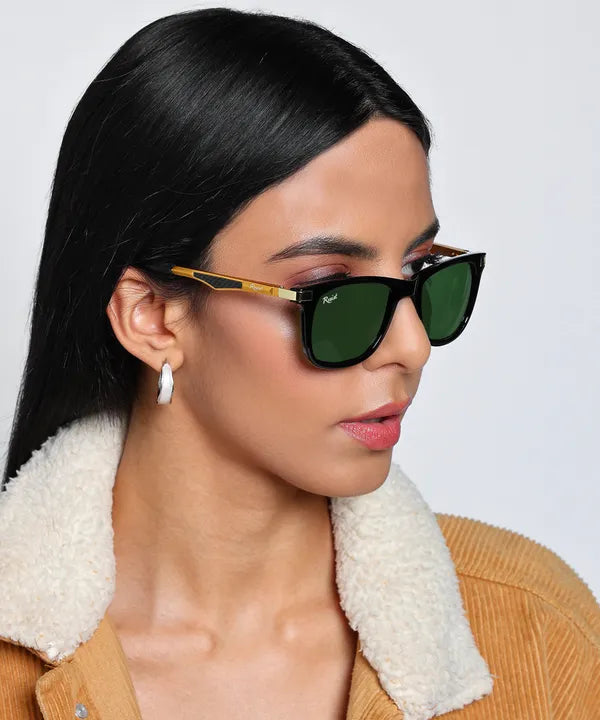 UV Protected Gold Green Wayfarer Sunglasses For Men & Women- FunkyTradition