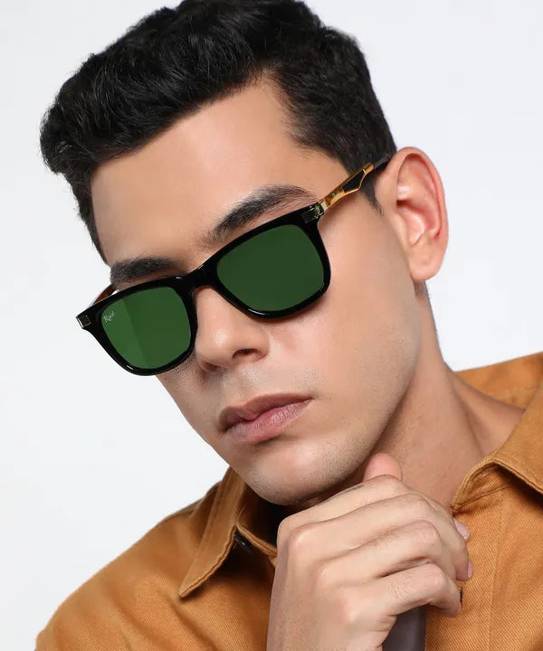 UV Protected Gold Green Wayfarer Sunglasses For Men & Women- FunkyTradition