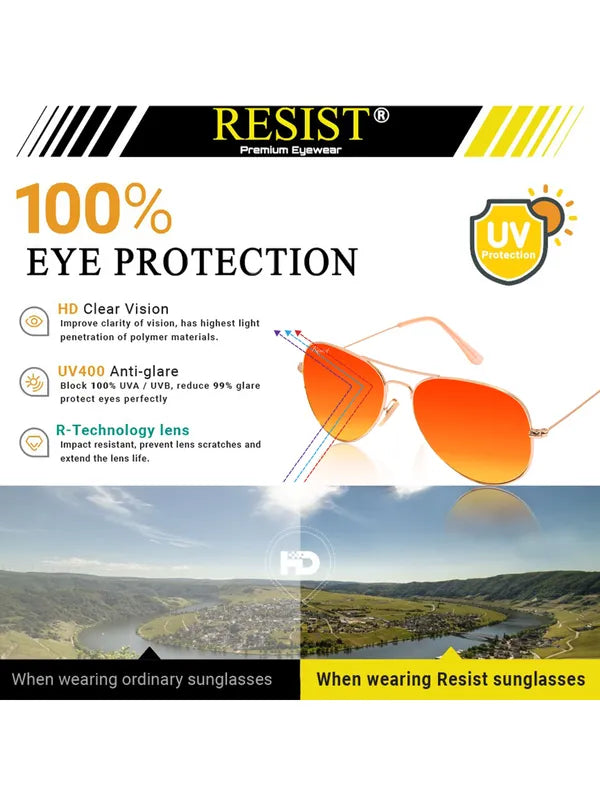 UV Protected Gold Orange Reflector Aviator Sunglasses for Men and Women- FunkyTradition