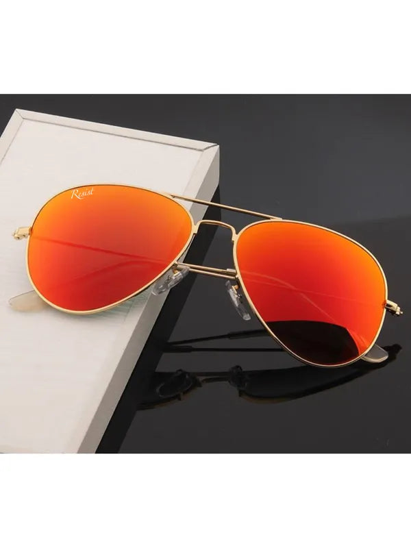 UV Protected Gold Orange Reflector Aviator Sunglasses for Men and Women- FunkyTradition