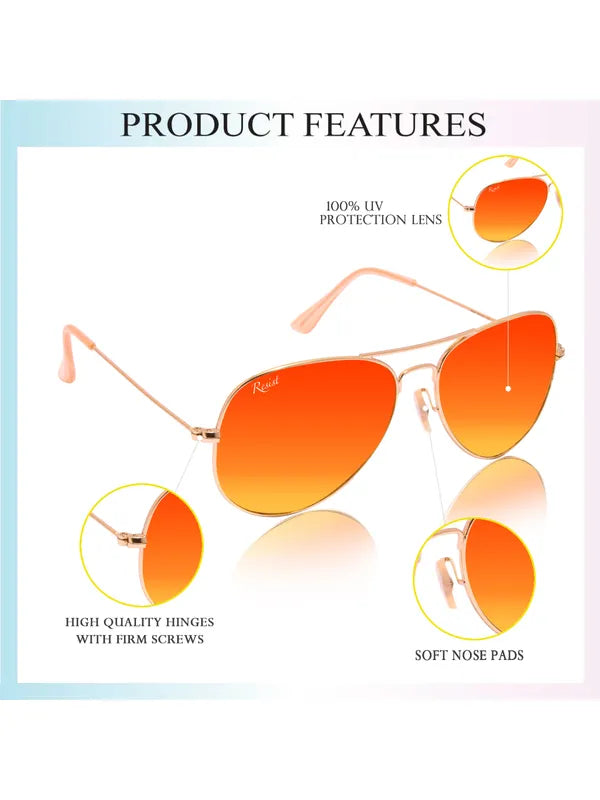 UV Protected Gold Orange Reflector Aviator Sunglasses for Men and Women- FunkyTradition