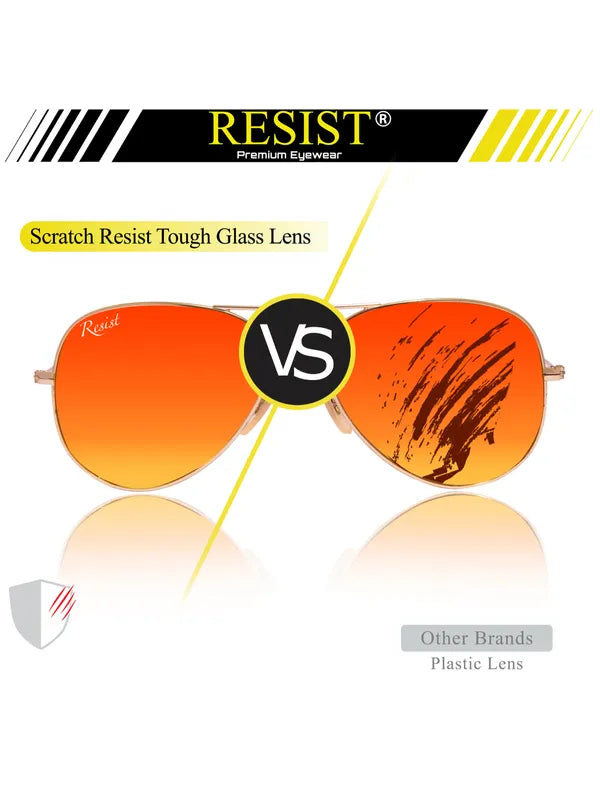UV Protected Gold Orange Reflector Aviator Sunglasses for Men and Women- FunkyTradition