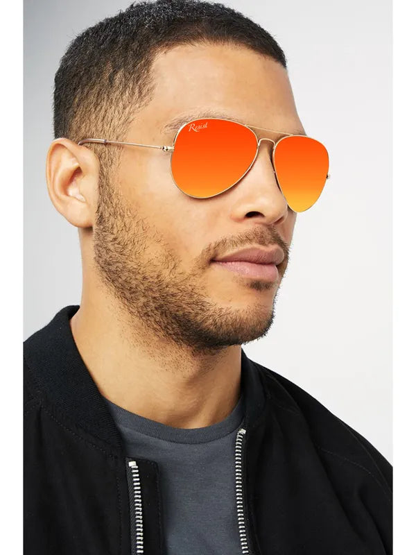 UV Protected Gold Orange Reflector Aviator Sunglasses for Men and Women- FunkyTradition