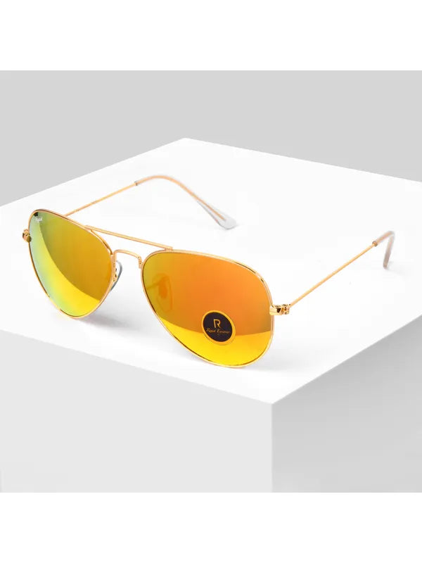 UV Protected Gold Orange Reflector Aviator Sunglasses for Men and Women- FunkyTradition