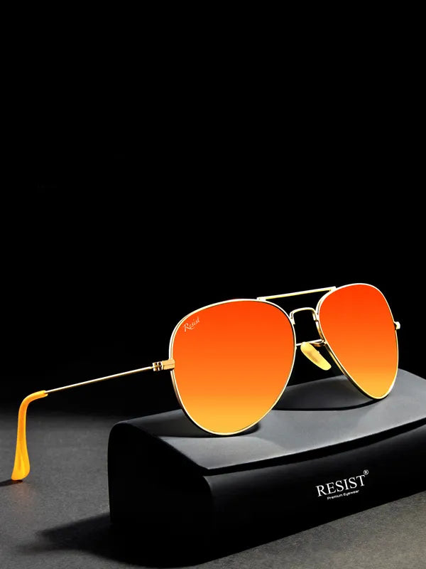 UV Protected Gold Orange Reflector Aviator Sunglasses for Men and Women- FunkyTradition