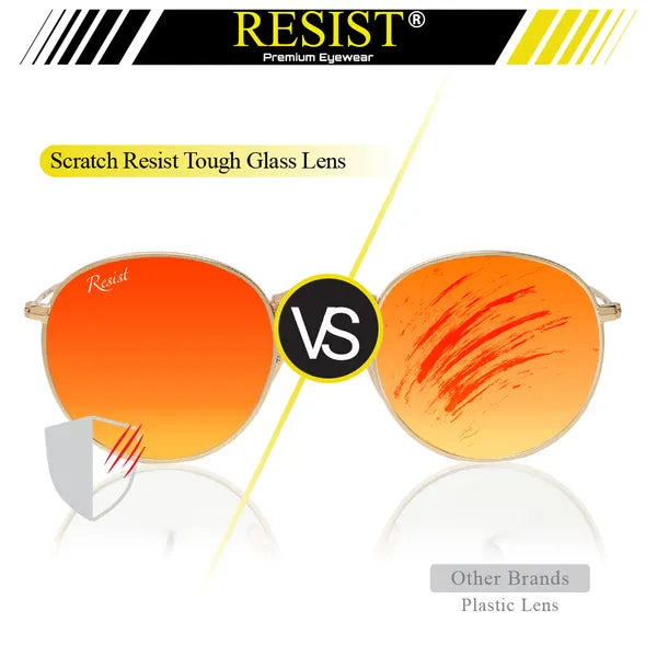 UV Protected Gold Orange Reflector Round Sunglasses For Men & Women- FunkyTradition