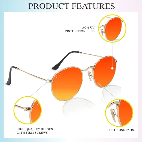UV Protected Gold Orange Reflector Round Sunglasses For Men & Women- FunkyTradition