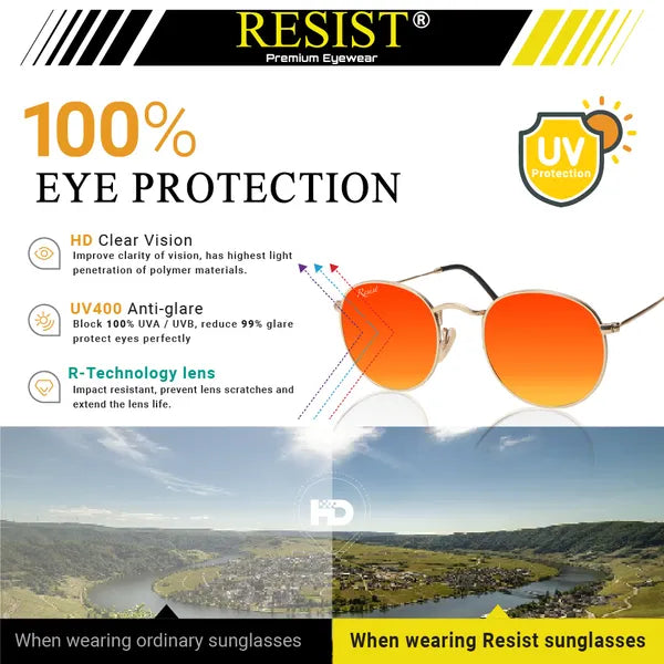 UV Protected Gold Orange Reflector Round Sunglasses For Men & Women- FunkyTradition