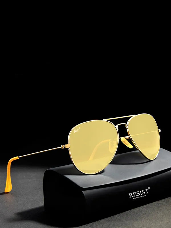 UV Protected Gold Yellow Night Vision Aviator Sunglasses for Men and Women- FunkyTradition