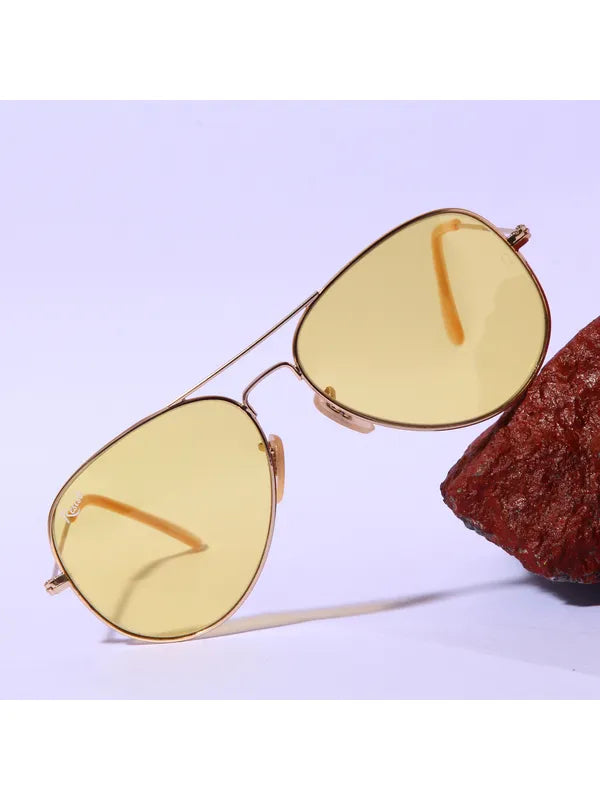 UV Protected Gold Yellow Night Vision Aviator Sunglasses for Men and Women- FunkyTradition