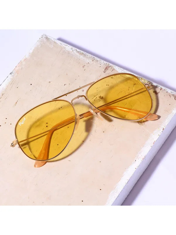 UV Protected Gold Yellow Night Vision Aviator Sunglasses for Men and Women- FunkyTradition