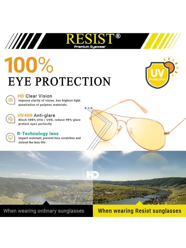 UV Protected Gold Yellow Night Vision Aviator Sunglasses for Men and Women- FunkyTradition