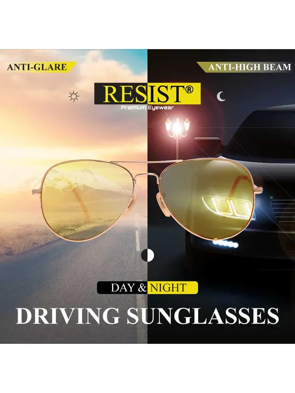 UV Protected Gold Yellow Night Vision Aviator Sunglasses for Men and Women- FunkyTradition