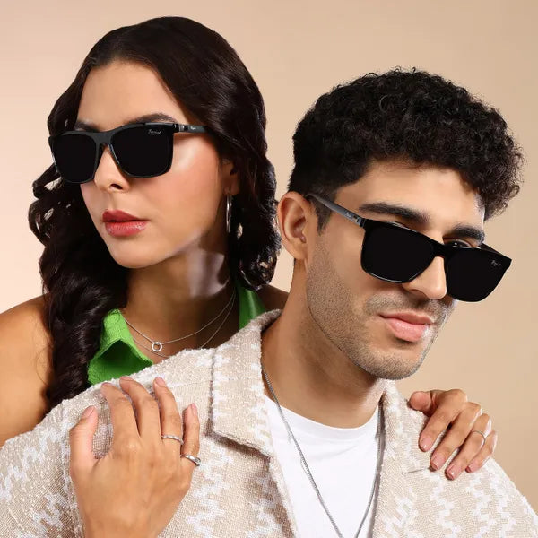UV Protected Grey Black Wayfarer Sunglasses For Men & Women- FunkyTradition