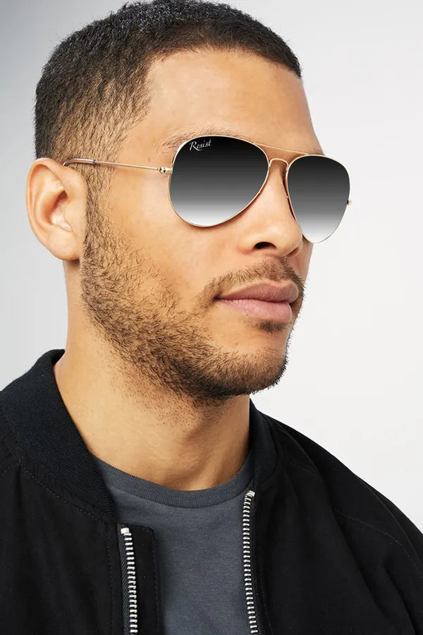 UV Protected Gold Black Gradient Aviator Sunglasses for Men and Women- FunkyTradition