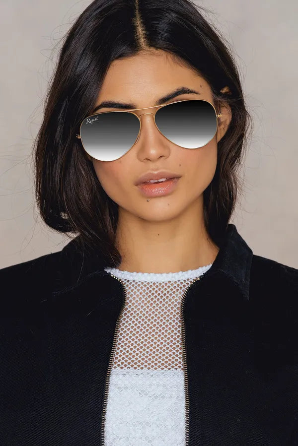 UV Protected Gold Black Gradient Aviator Sunglasses for Men and Women- FunkyTradition