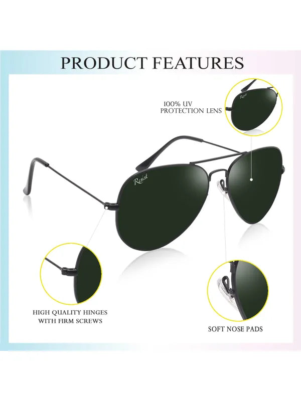 UV Protected Black Green Aviator Sunglasses For Men & Women- FunkyTradition