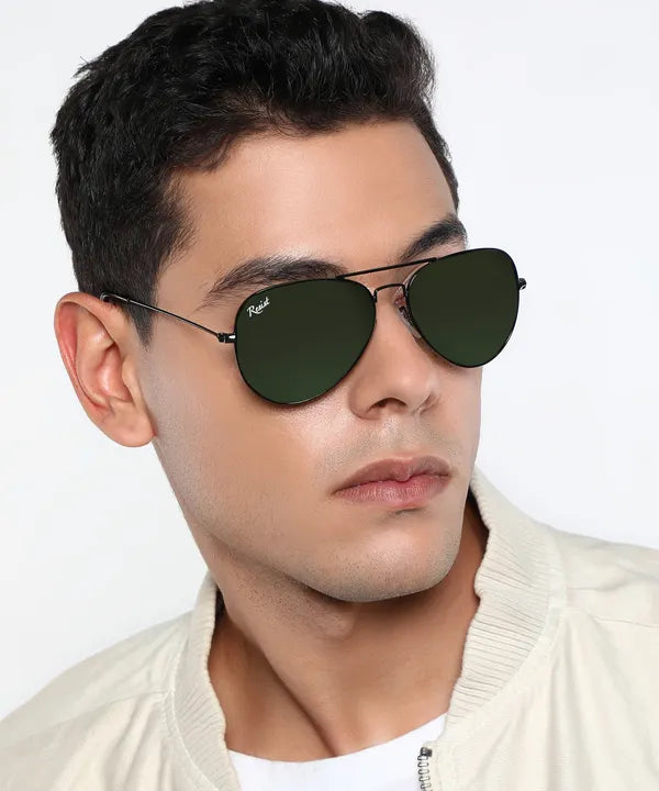 UV Protected Black Green Aviator Sunglasses For Men & Women- FunkyTradition