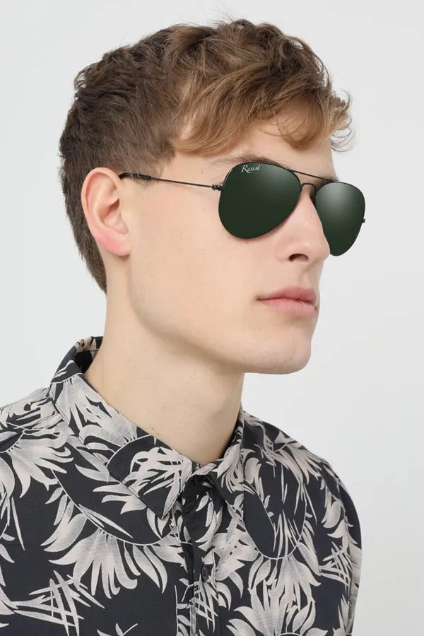 UV Protected Black Green Aviator Sunglasses For Men & Women- FunkyTradition